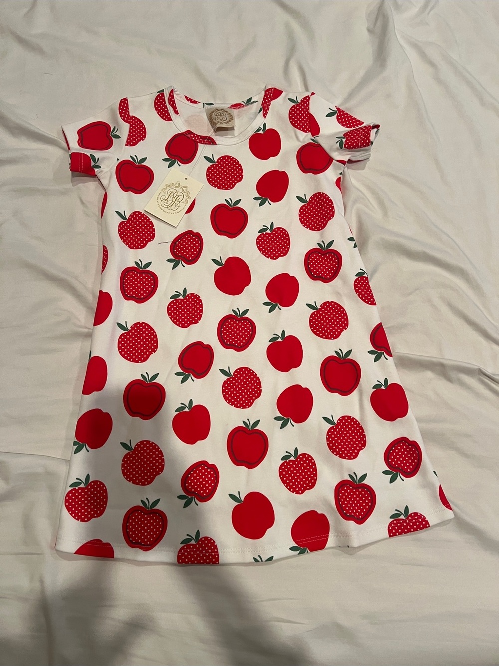 NWT The Beaufort Bonnet Company White Nightgown with Red Apple Print - size 7